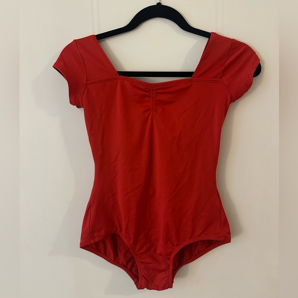 Body Wrappers Red Ballet Leotard - Large - Cap Short Sleeve Open Back
